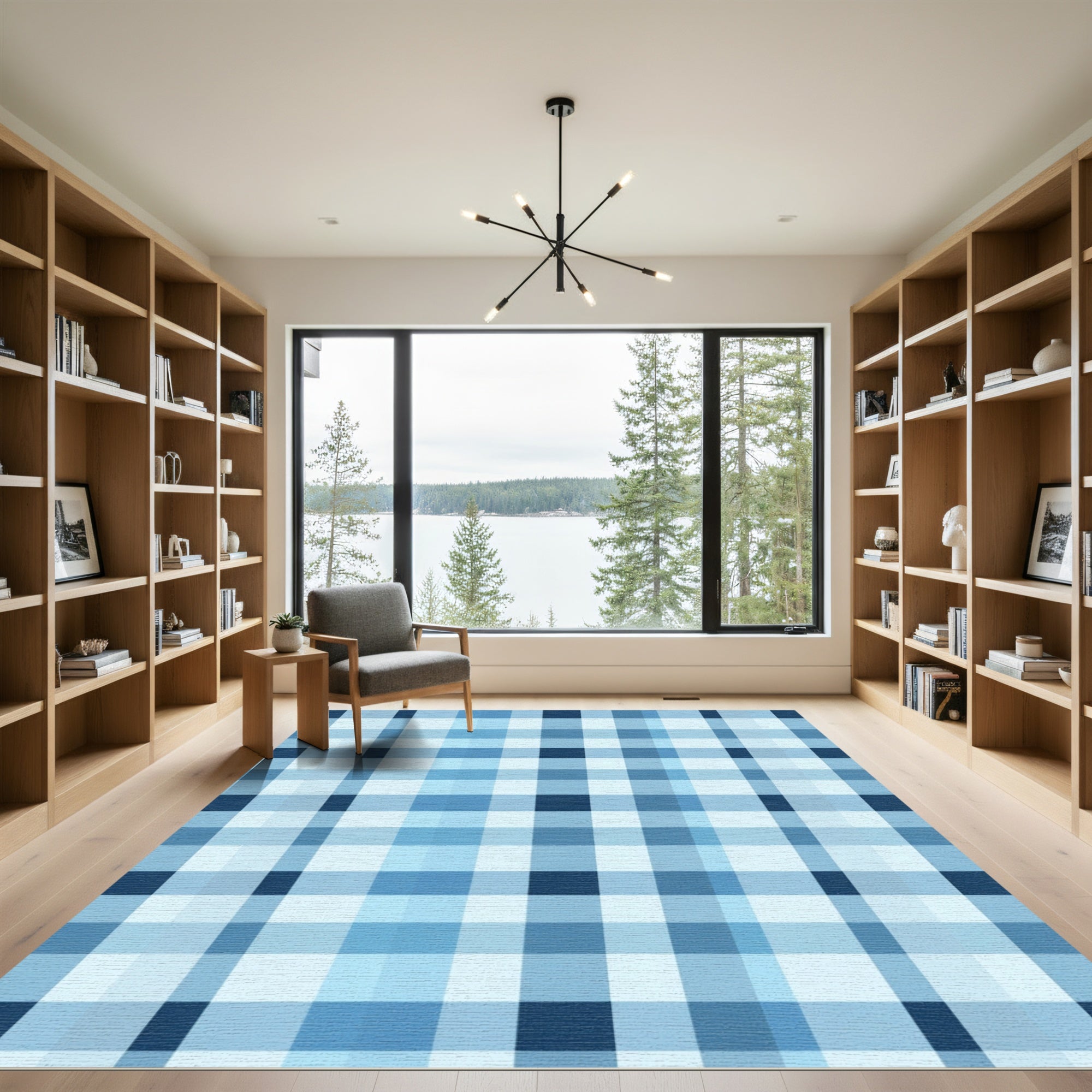 Classic Blue Plaid Squares Rug