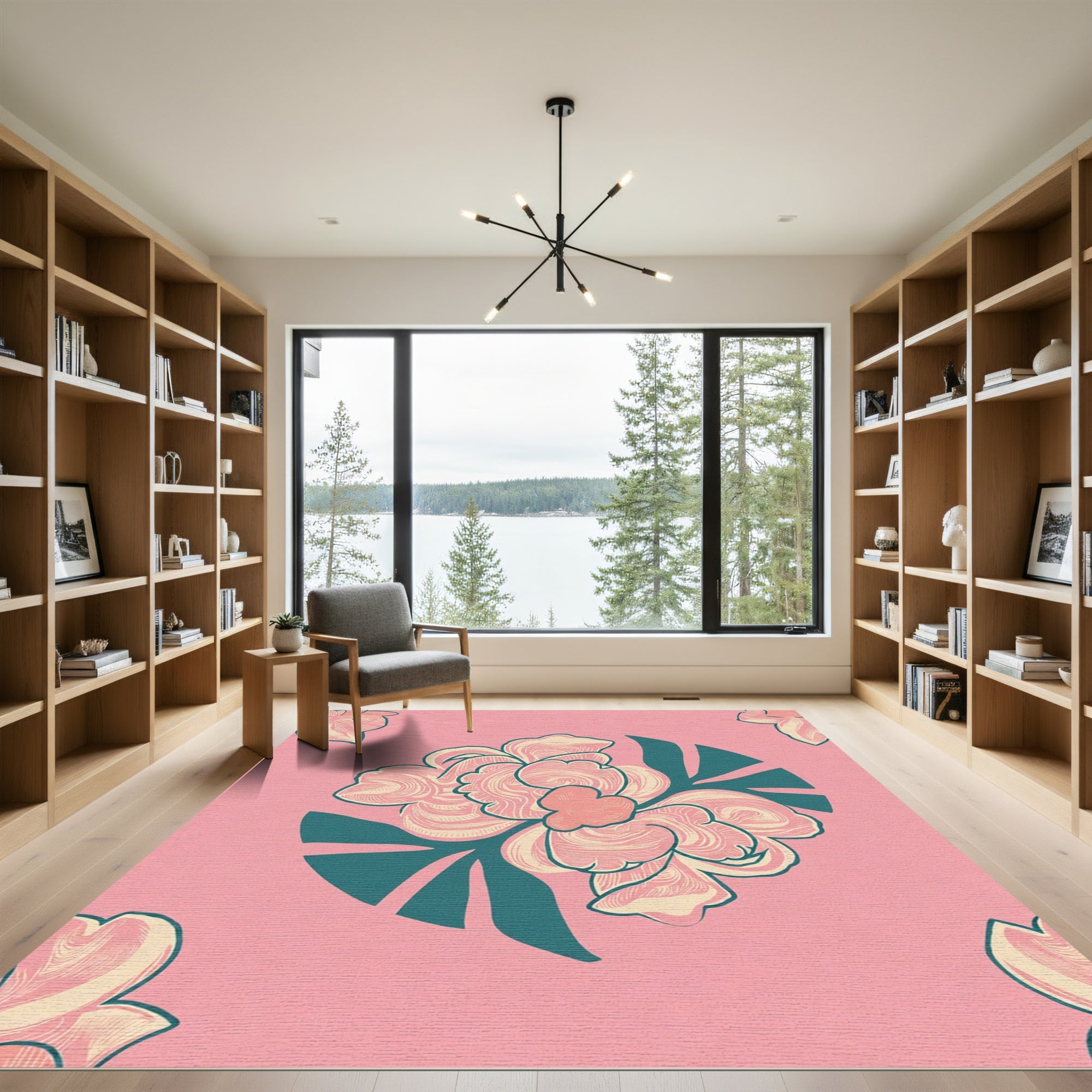 Blush Coral Petal Garden Arrangement Rug