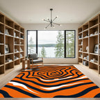 Bold Orange Black Swirl Abstract Rug