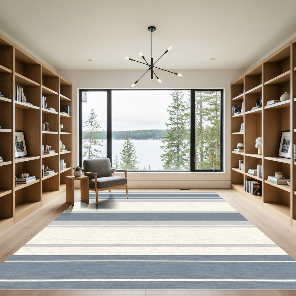 Serene Blue Gray Striped Harmony Rug