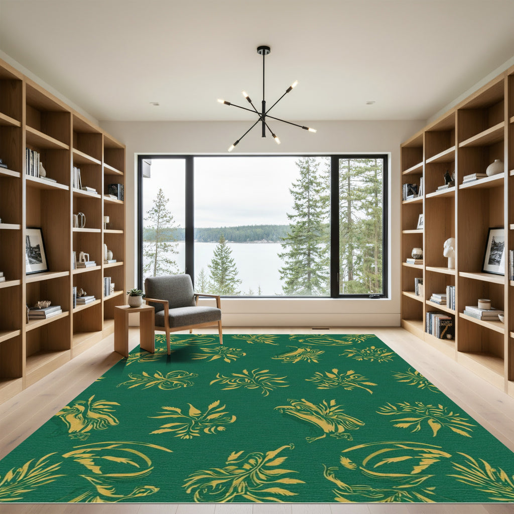 Emerald Gold Botanical Scroll Rug