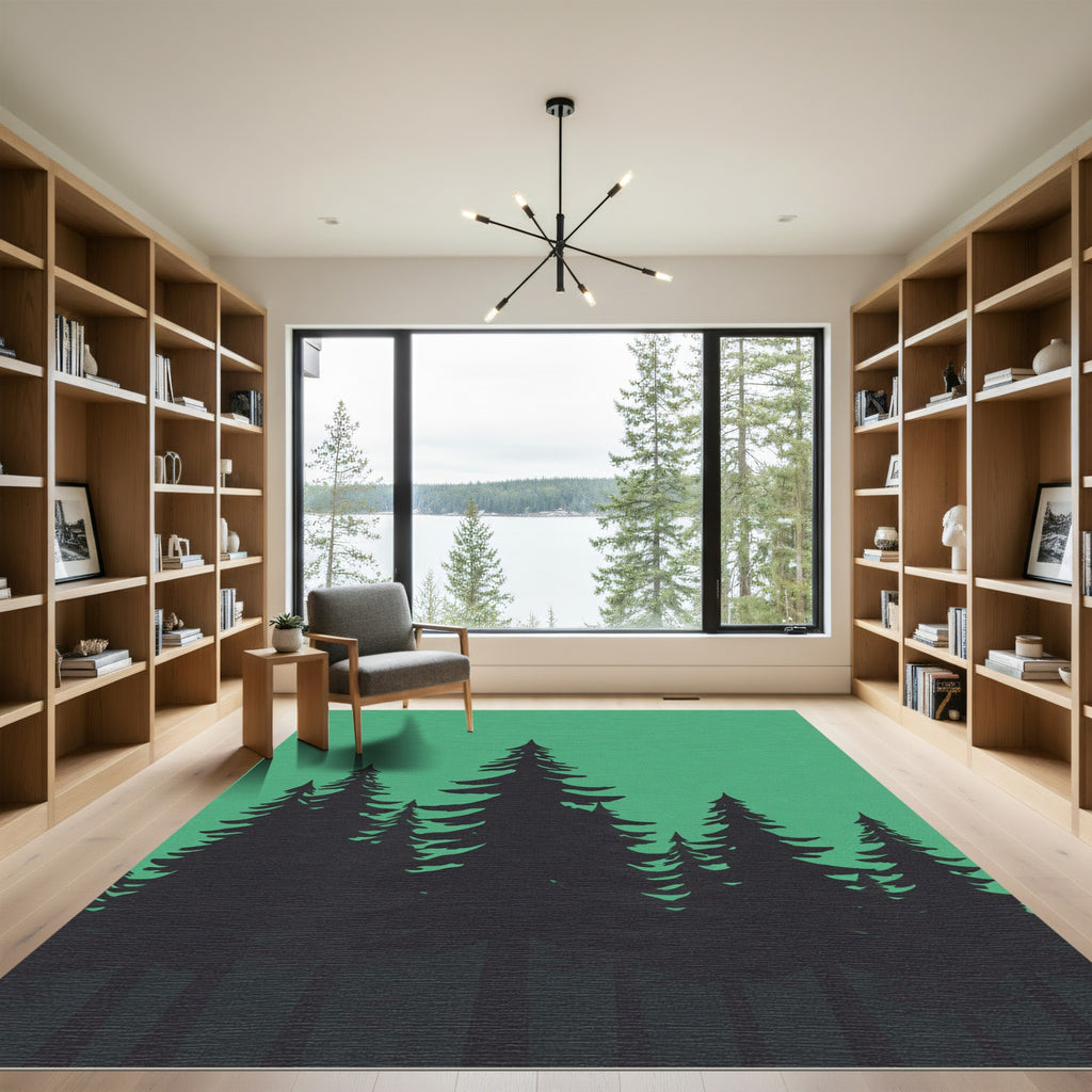 Dark Pine Forest Scene Rug