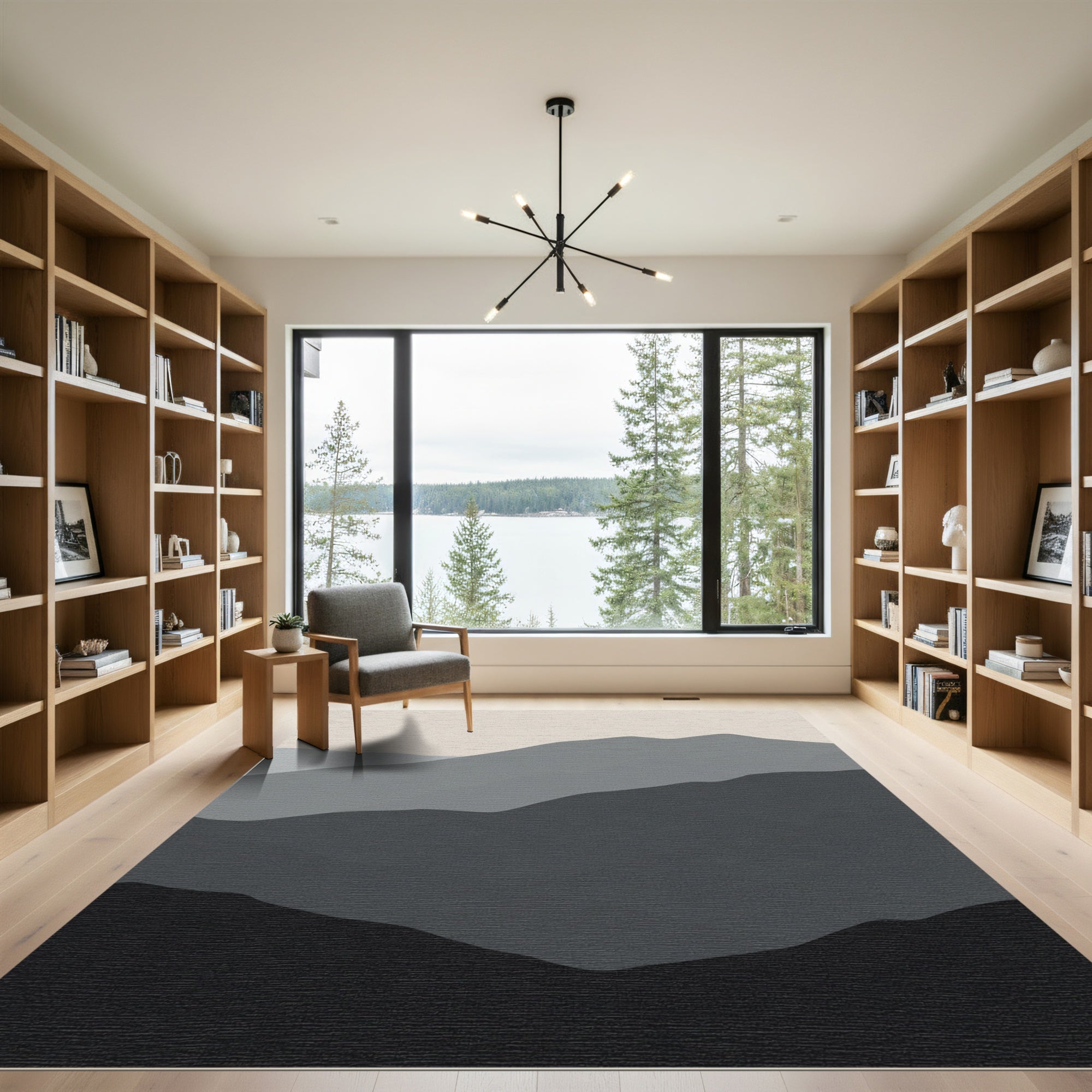 Monochromatic Layered Mountain Landscape Rug