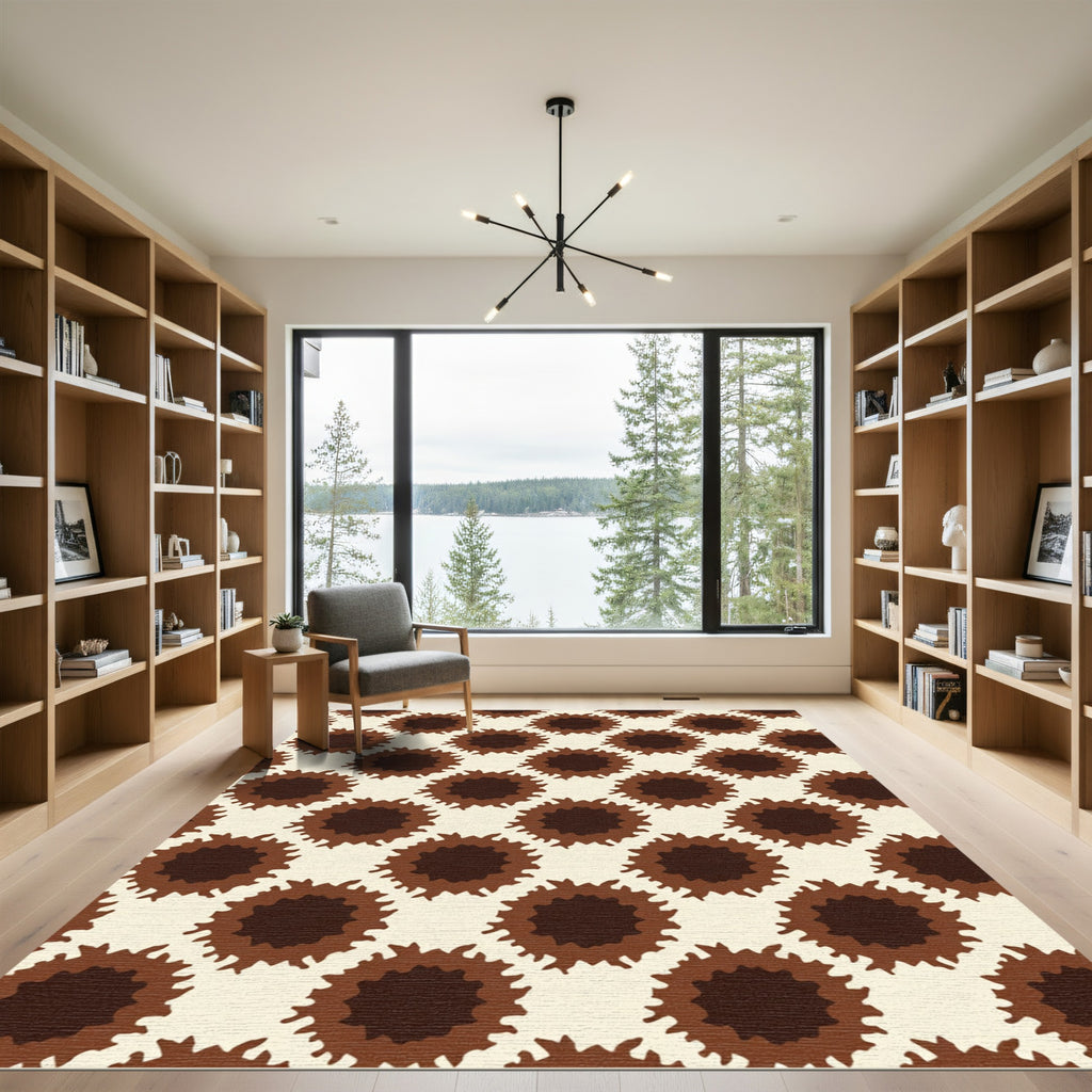 Cream Brown Sunburst Repeat Rug