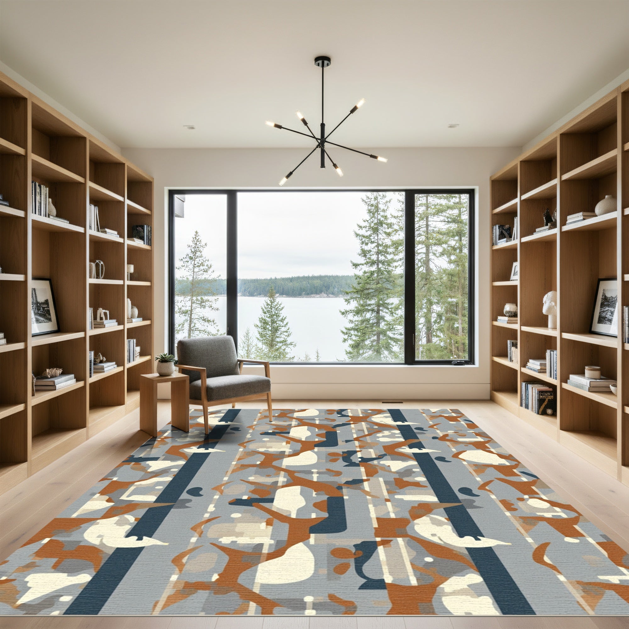 Abstract Blue Rust Organic Stripe Rug