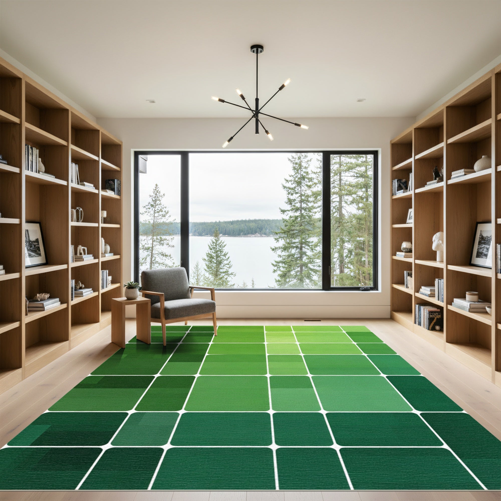 Varying Green Pixelated Geometric Squares Rug
