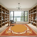 Earthy Ochre Ornamental Scroll Frame Rug