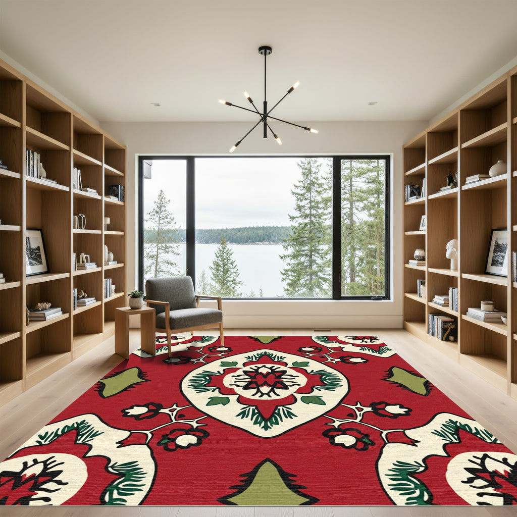 Crimson Red Floral Medallion Rug