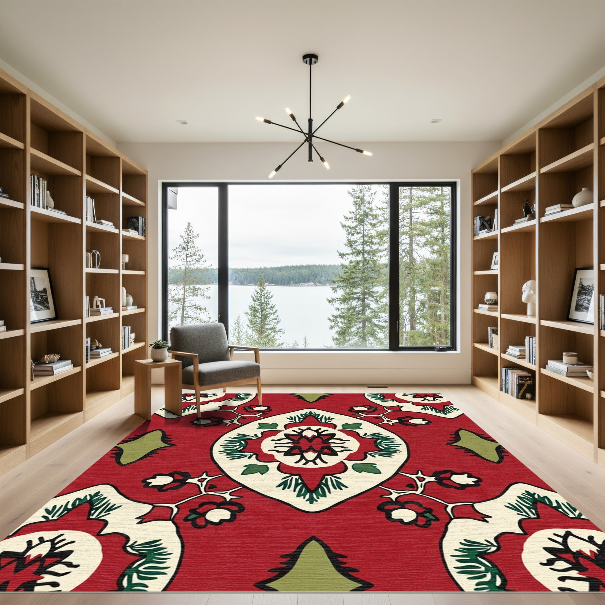 Crimson Red Floral Medallion Rug