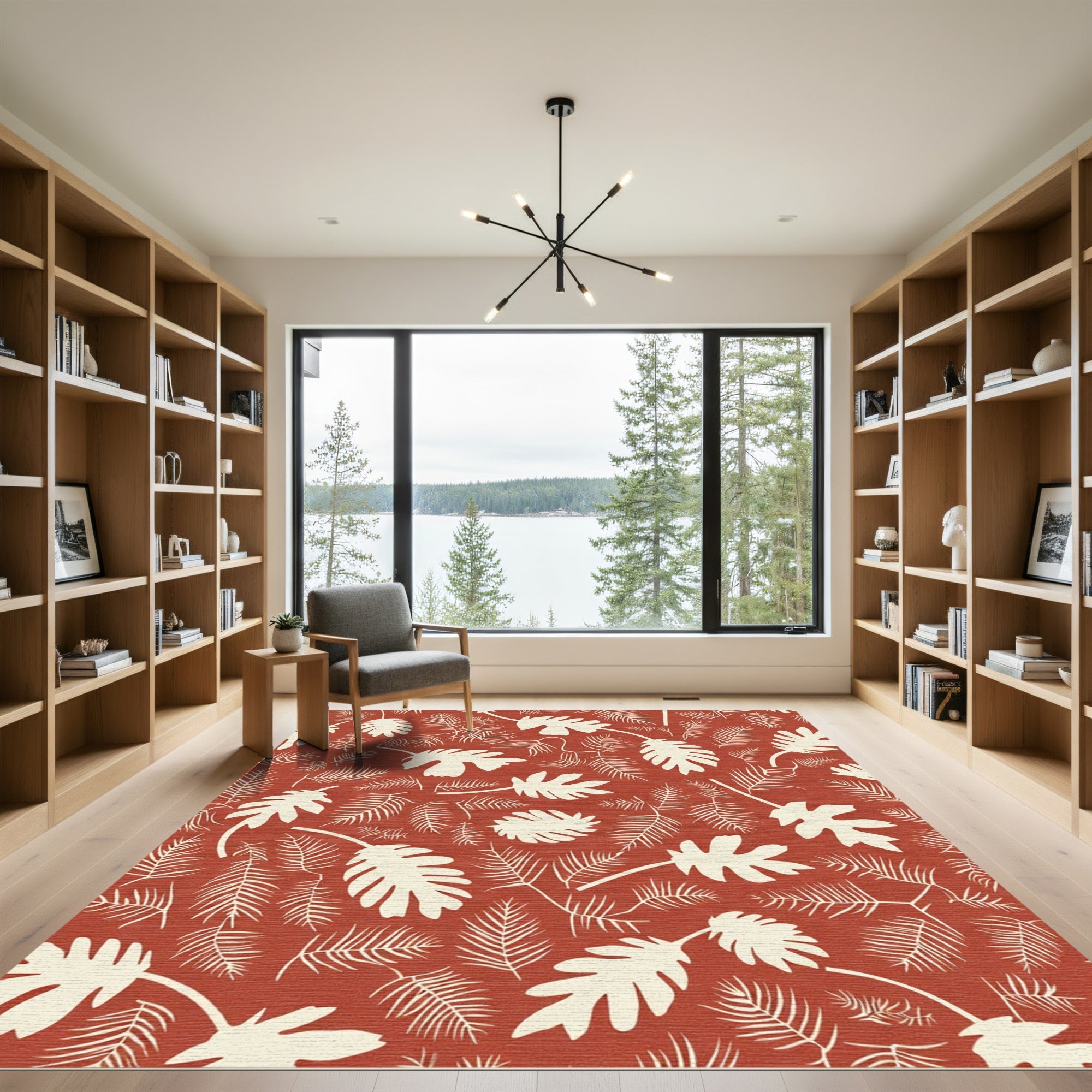 Terracotta Tropical Leaf Silhouette Rug