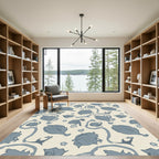 Rustic Blue Floral Vine Swirls Rug