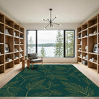 Emerald Green Golden Fern Art Rug