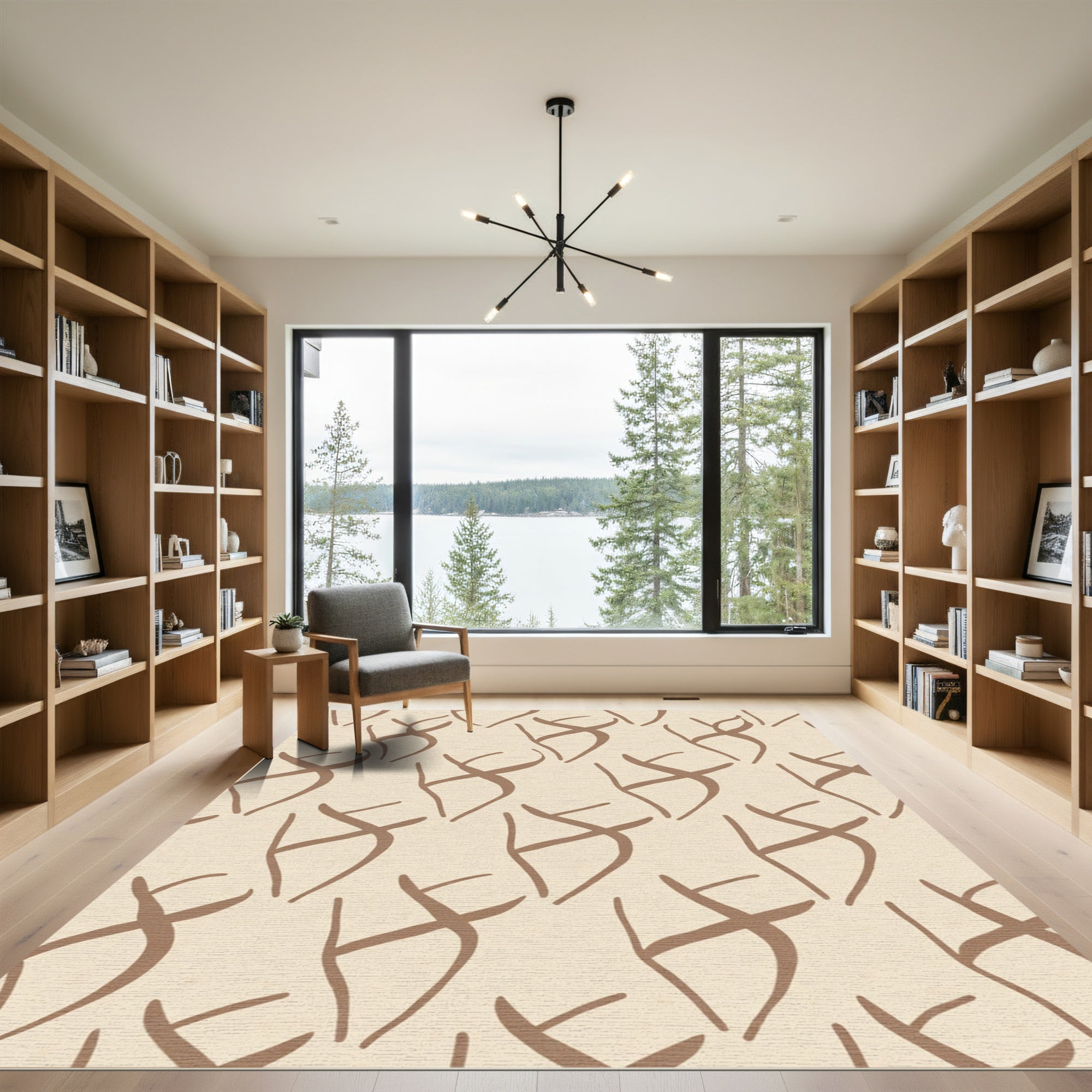 Minimalist Brown Abstract Swirl Rug