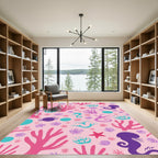 Pink Coral Reef Jellyfish Starfish Whimsy Rug