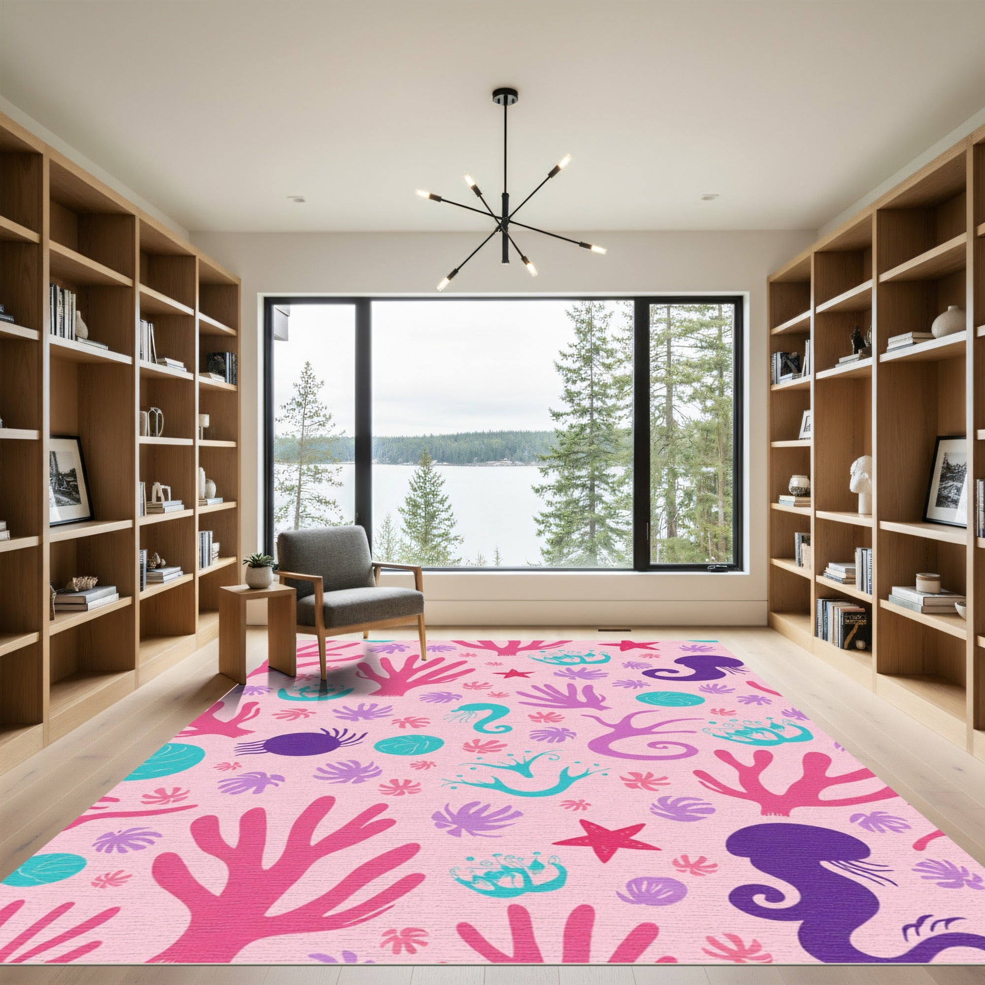Pink Coral Reef Jellyfish Starfish Whimsy Rug