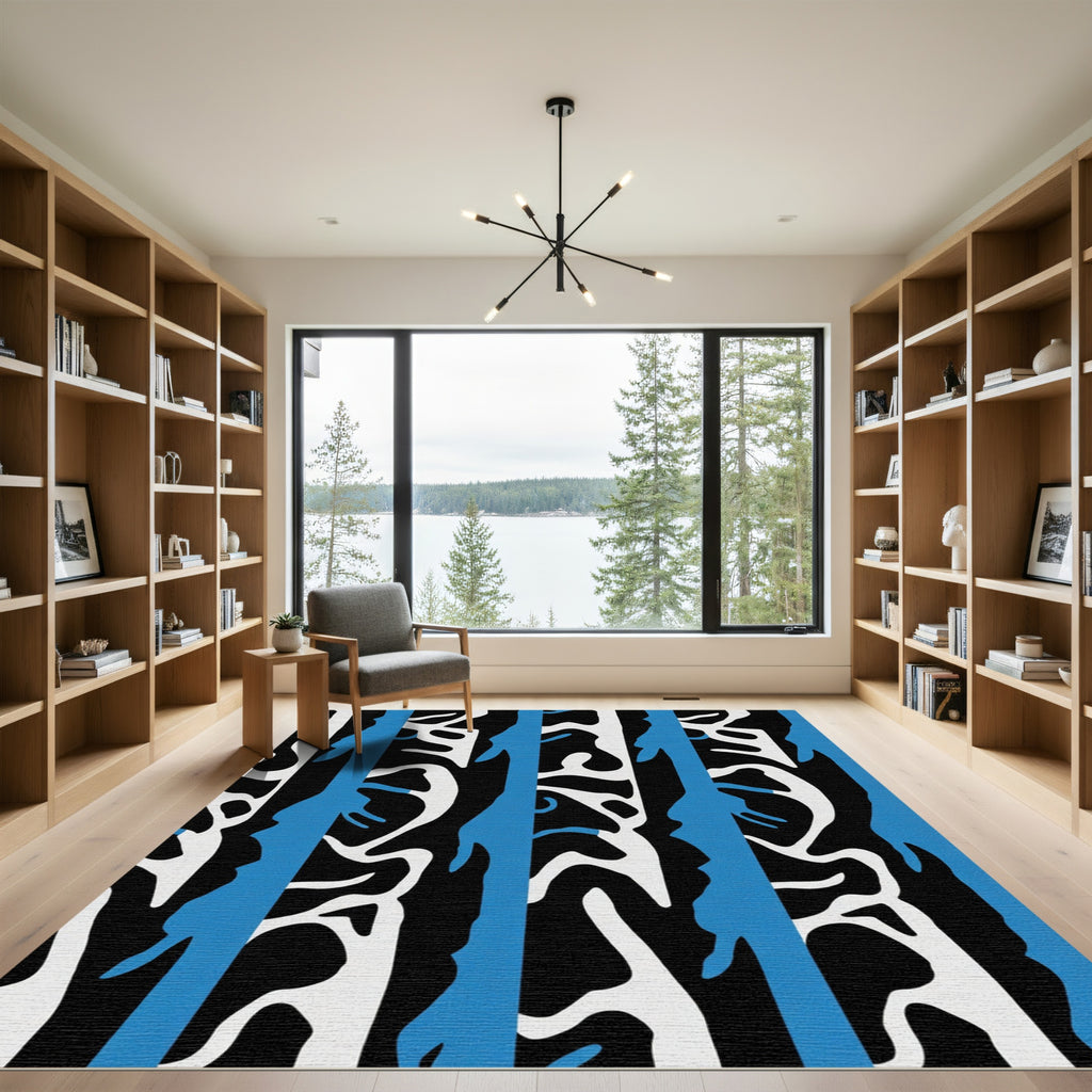 Black White Blue Organic Stripe Rug