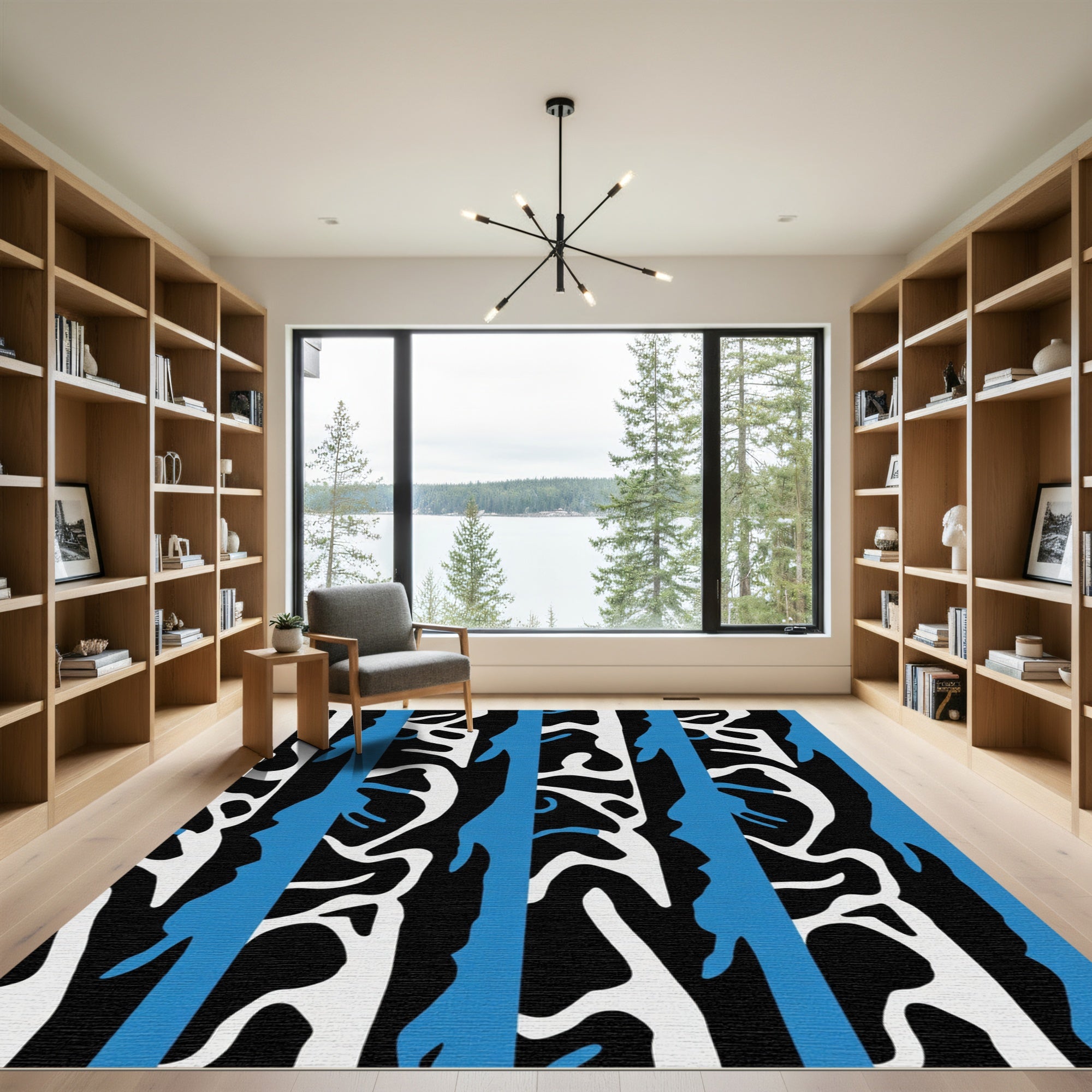 Black White Blue Organic Stripe Rug