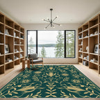 Emerald Gold Botanical Floral Arabesque Rug
