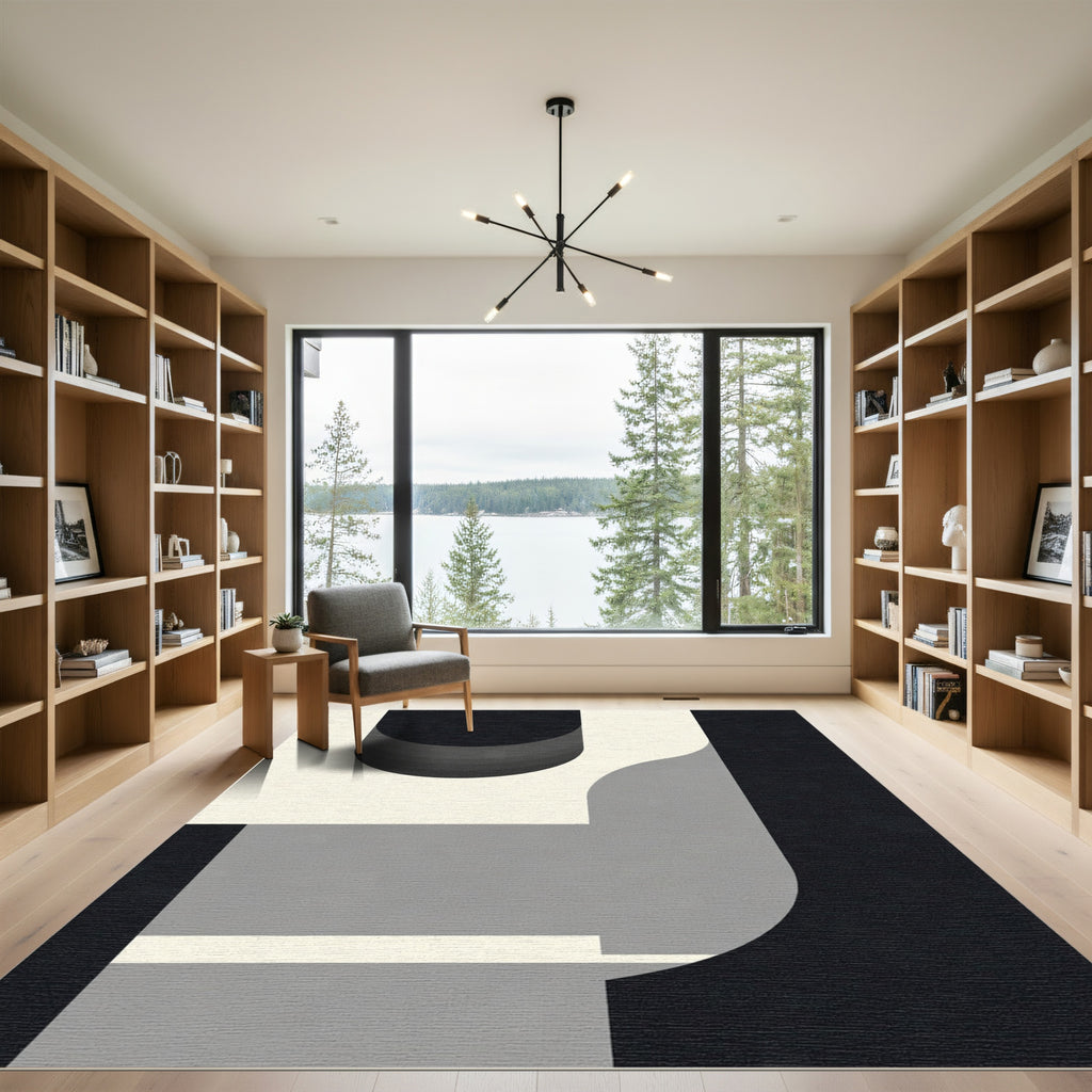 Modern Monochrome Abstract Geometric Shapes Rug