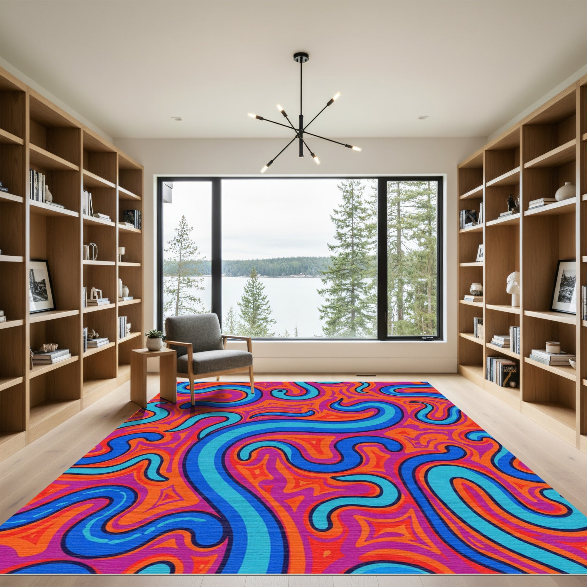 Vibrant Swirls in Orange and Blue Rug