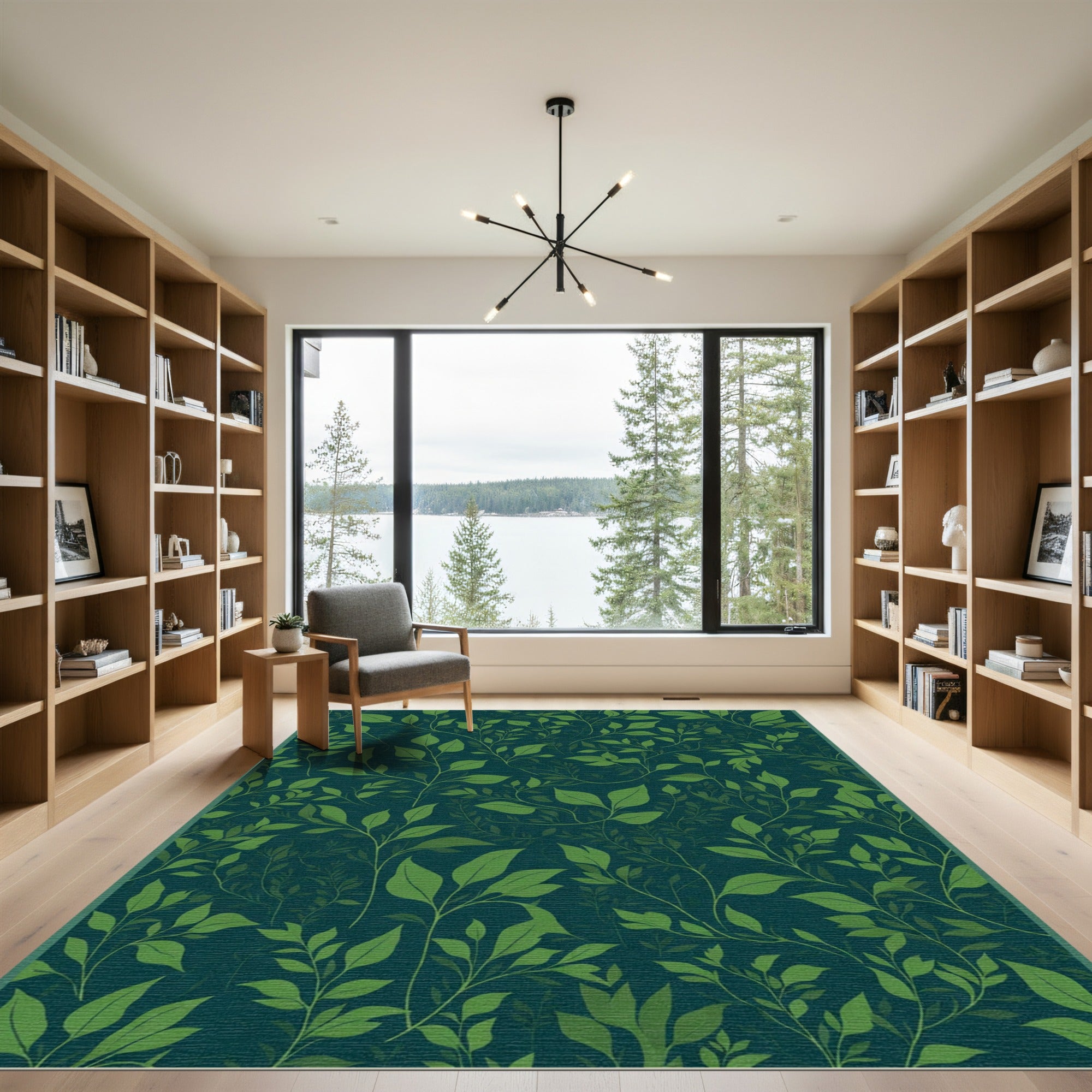 Deep Green Leafy Vine Garden Rug