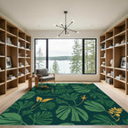 Bold Green And Yellow Leafy Pattern Rug