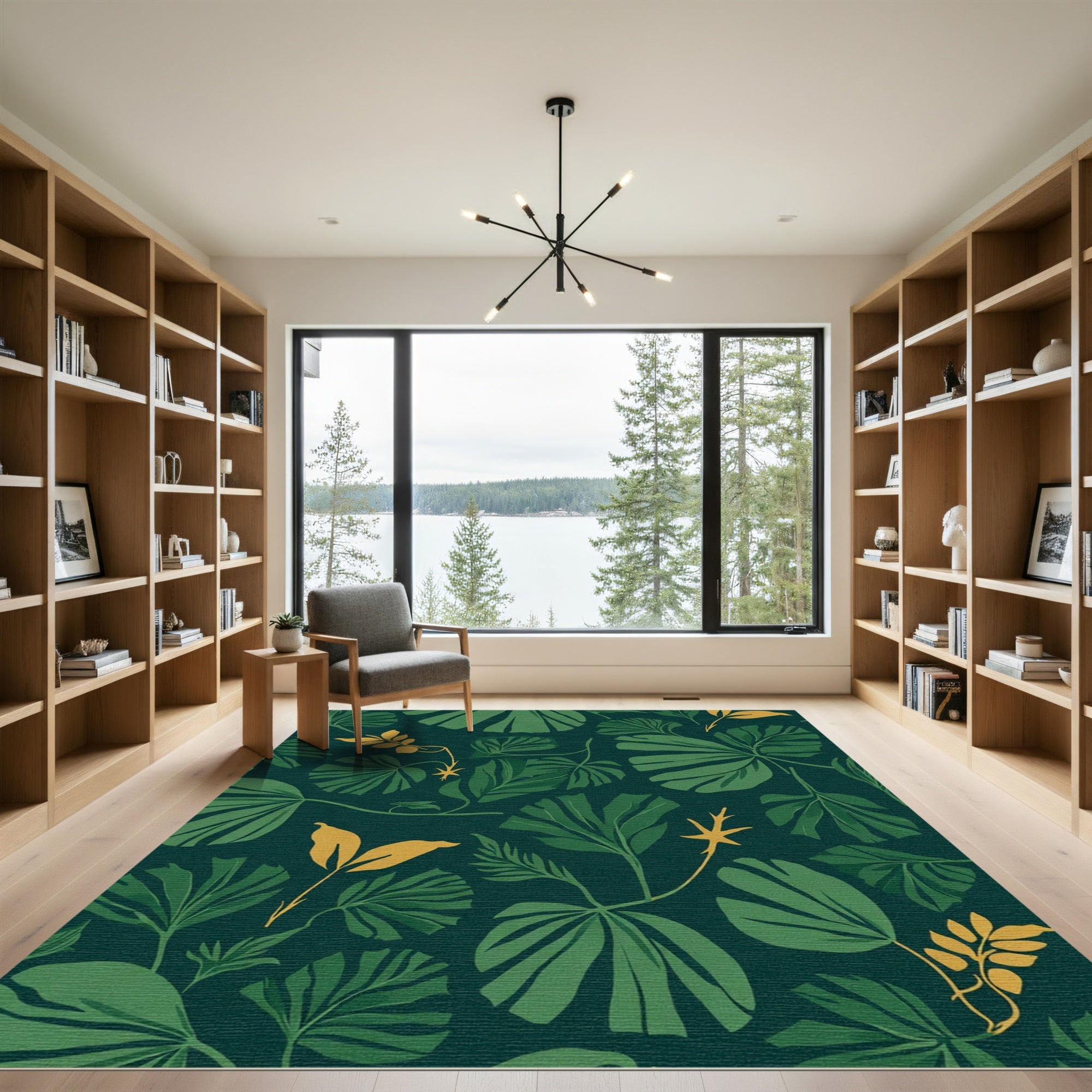 Bold Green And Yellow Leafy Pattern Rug