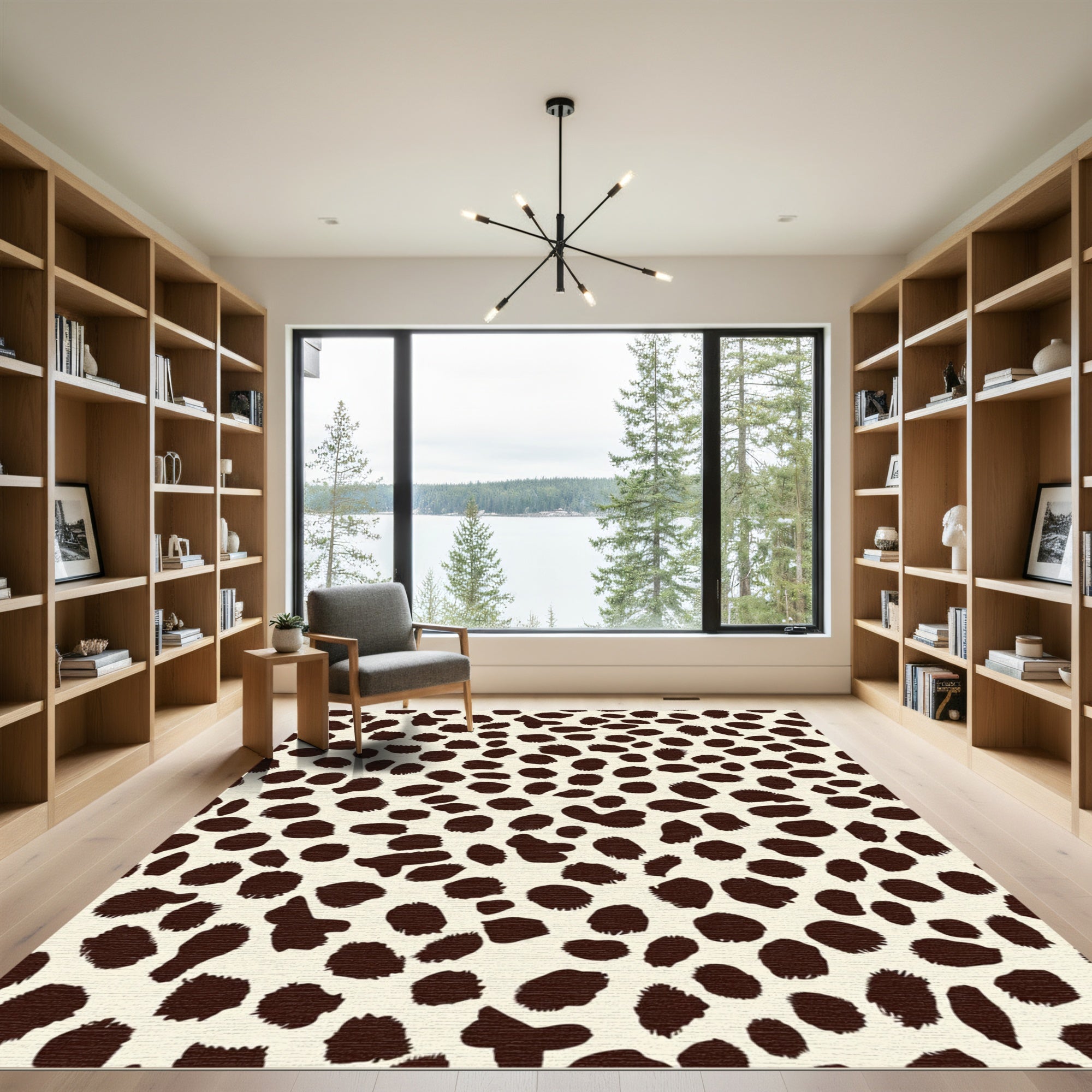 Cream Brown Spotted Animal Hide Rug