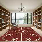 Crimson Sun Face Abstract Vines Rug