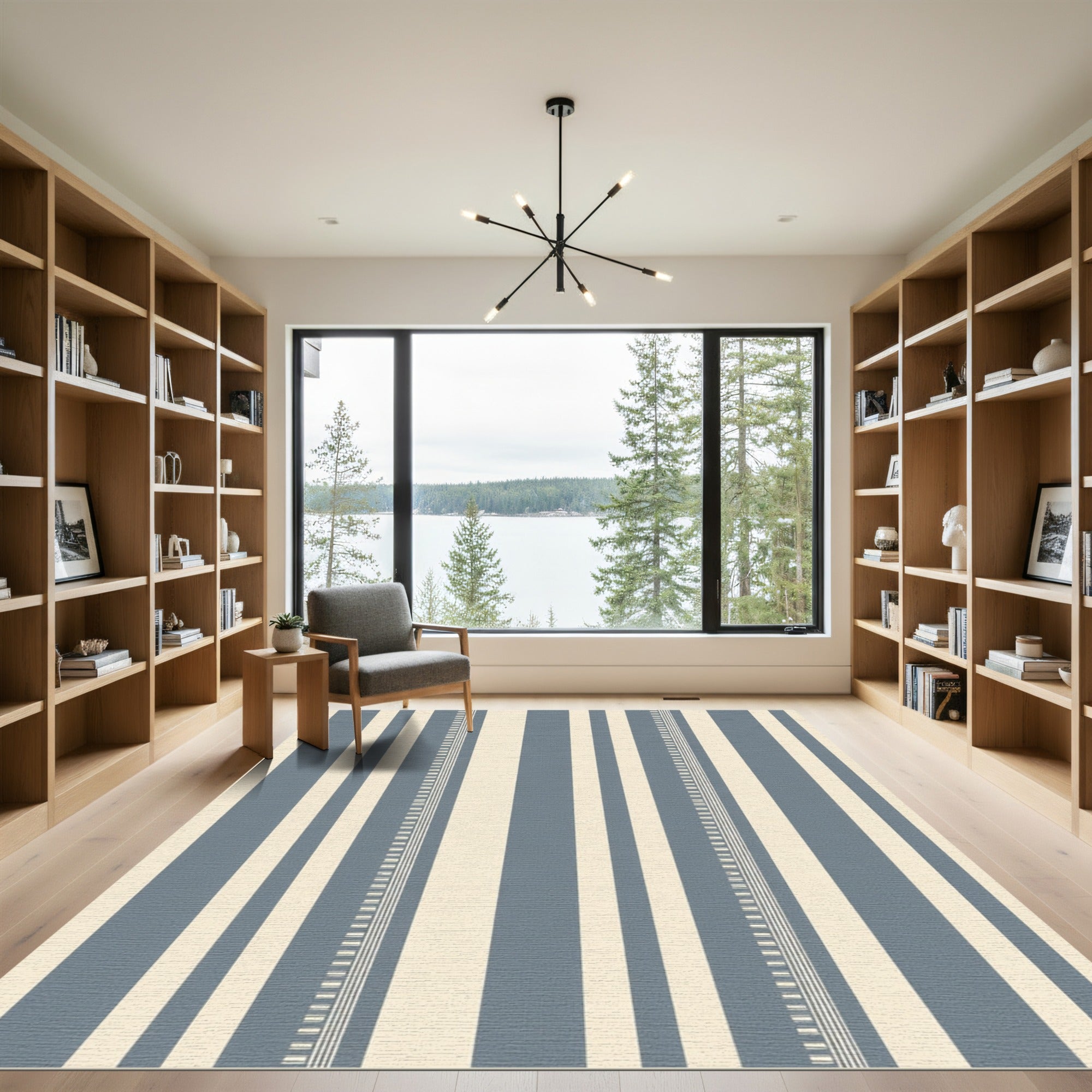 Gray Beige Wide Stripe Detail Rug