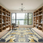 Abstract Gold Grey Pixelated Tapestry Rug