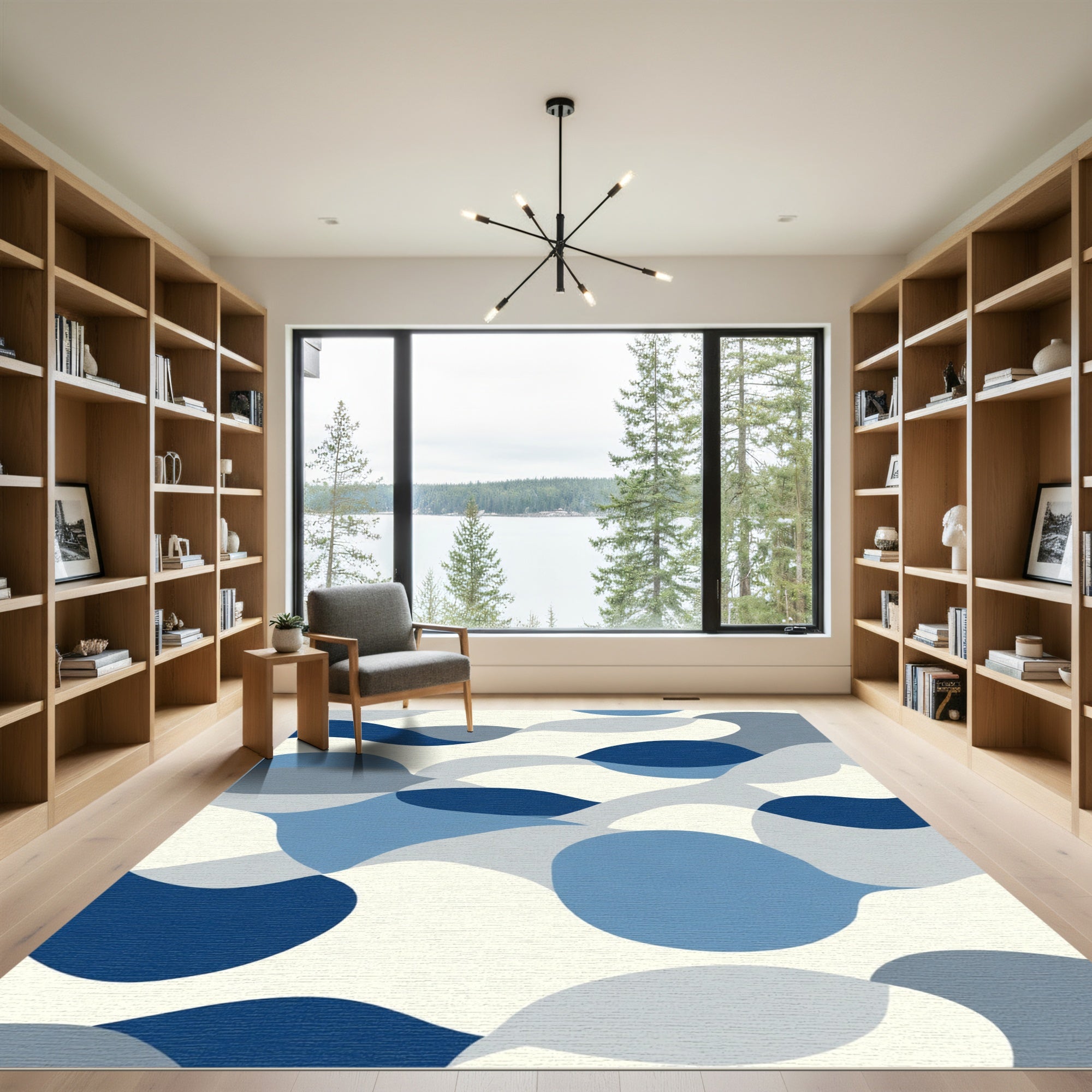 Oceanic Flow Blue Gray Organic Shapes Rug