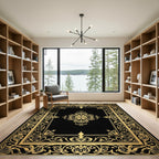 Elegant Black Gold Floral Medallion Rug