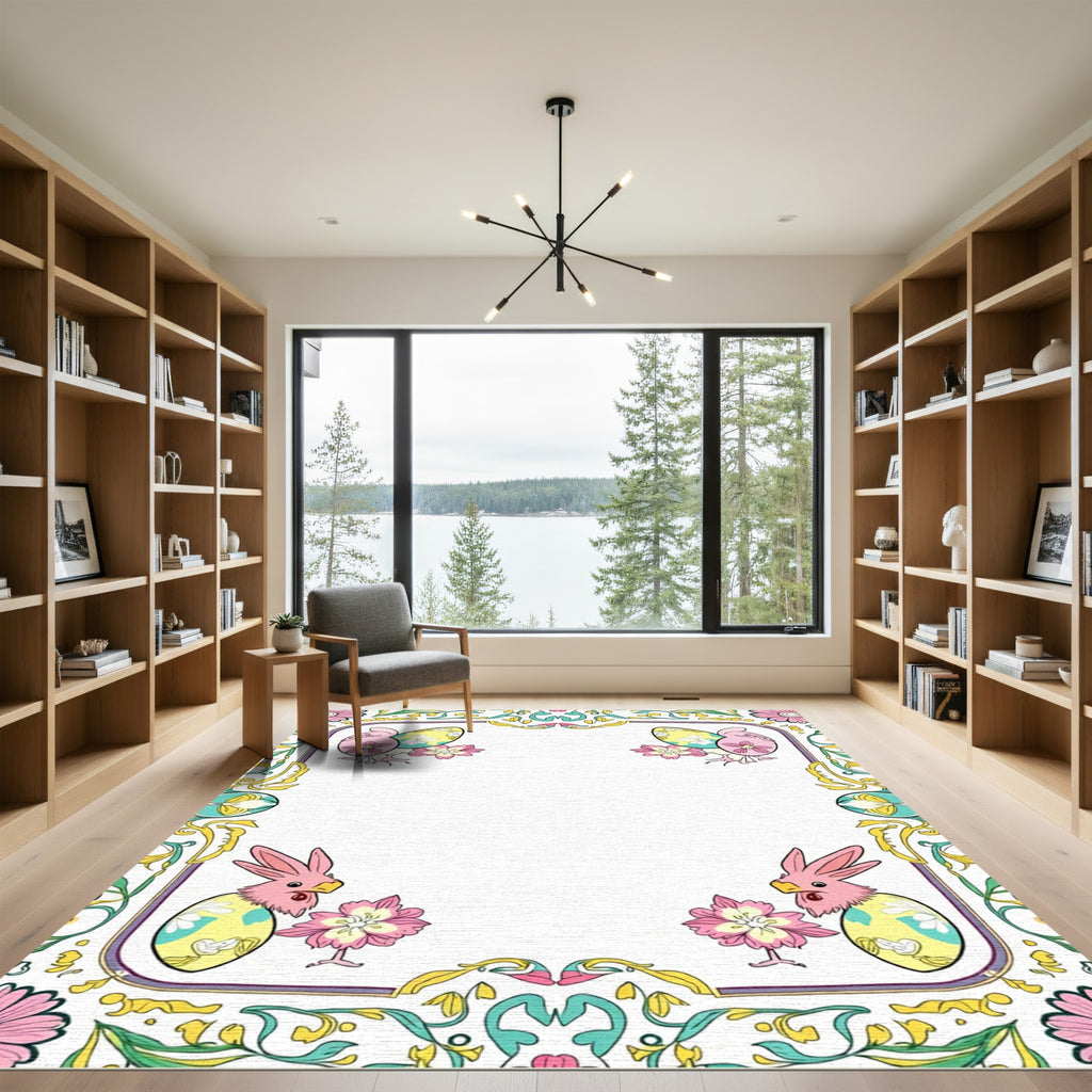 Pink Bunny Egg Floral Border Rug