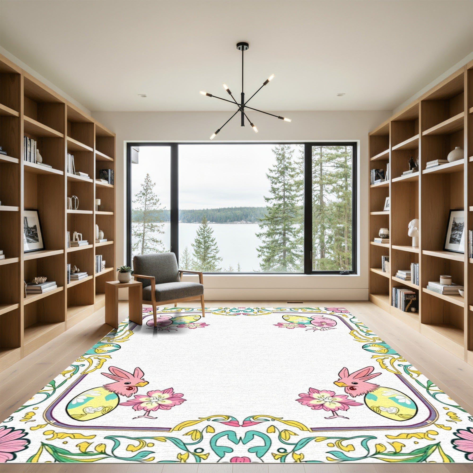 Pink Bunny Egg Floral Border Rug