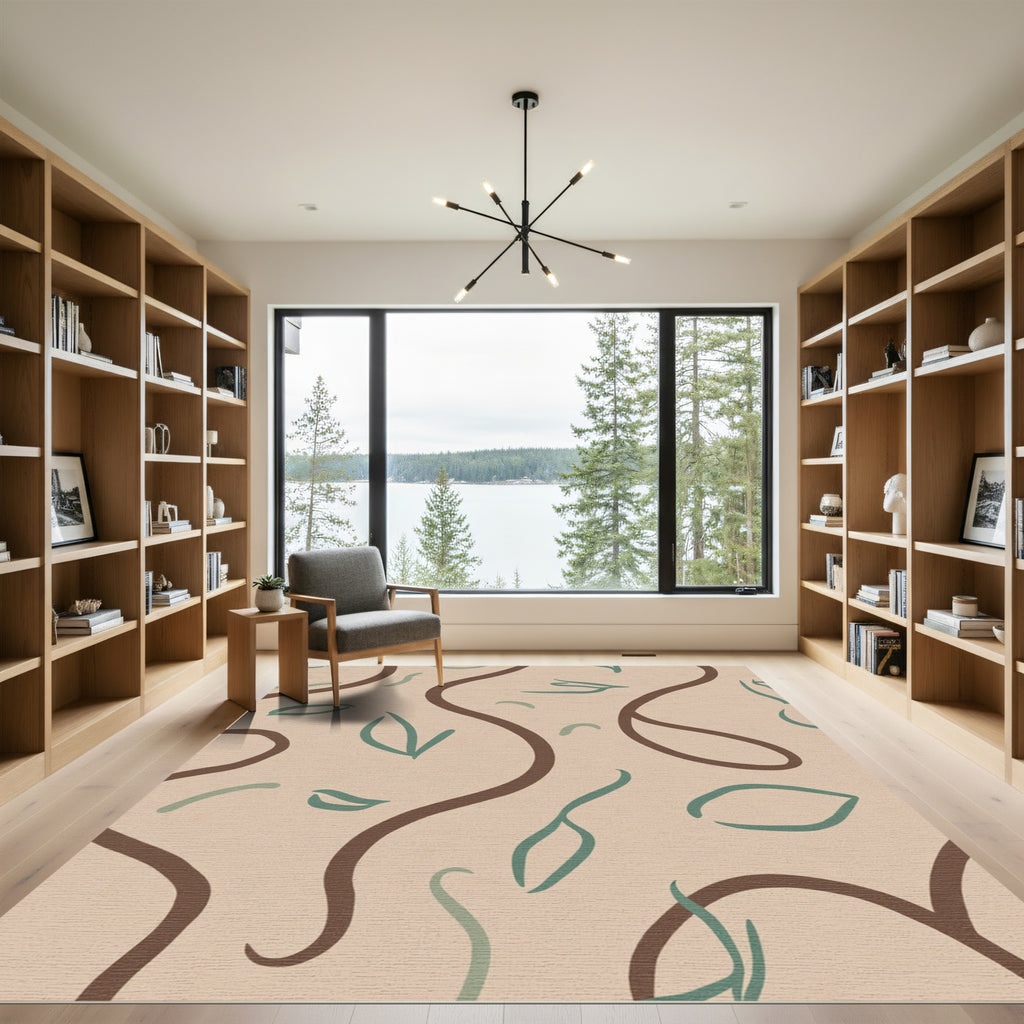 Beige Abstract Vine Leaf Rug