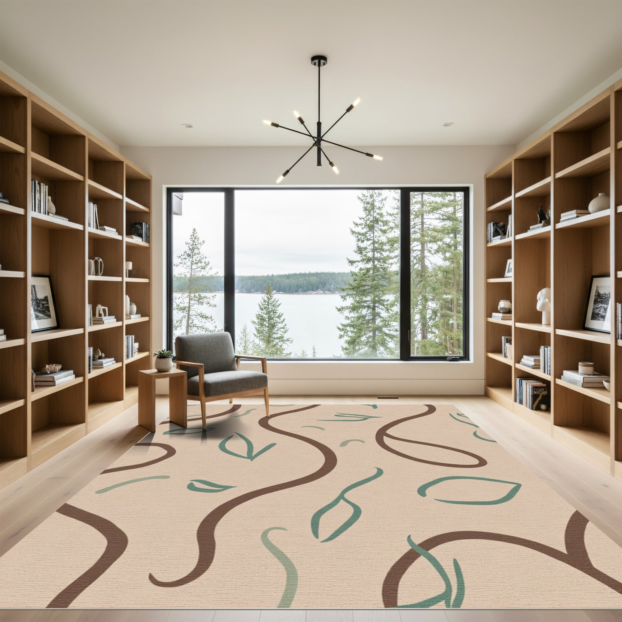 Beige Abstract Vine Leaf Rug