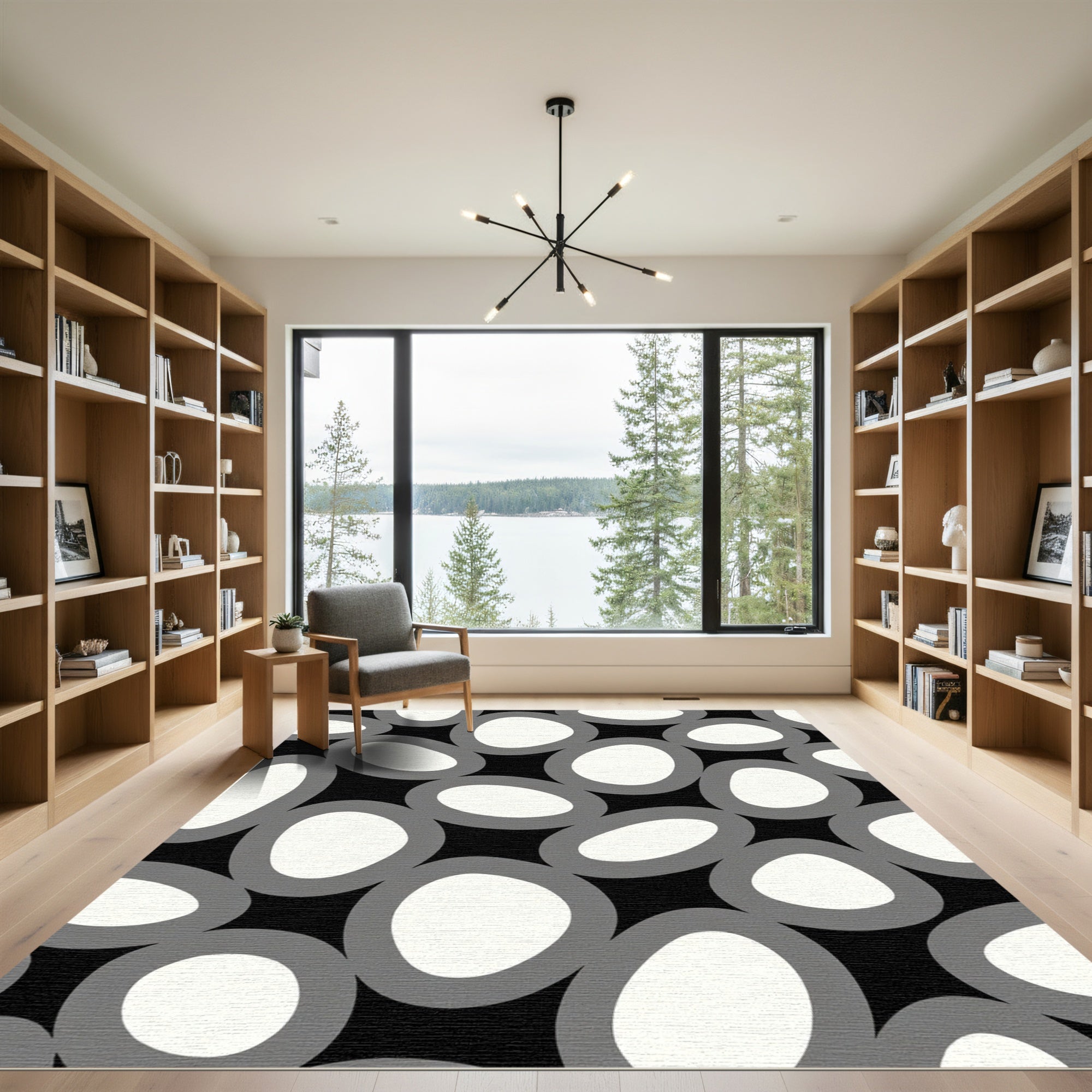 Abstract Gray And White Pebble Rug