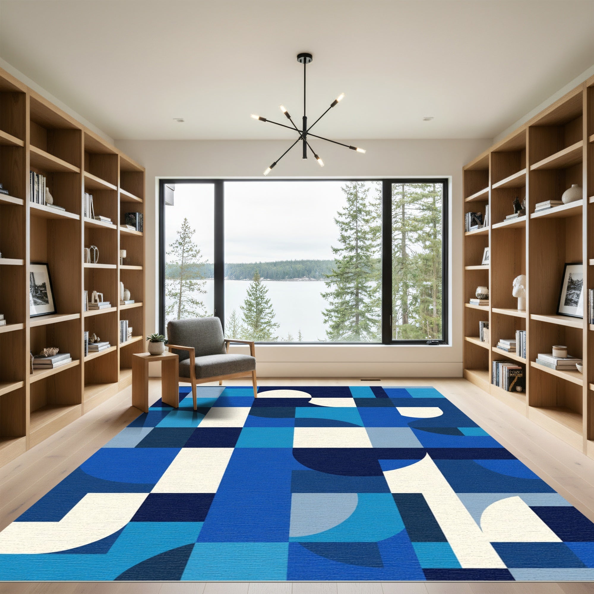 Geometric Blue Tone Block Rug