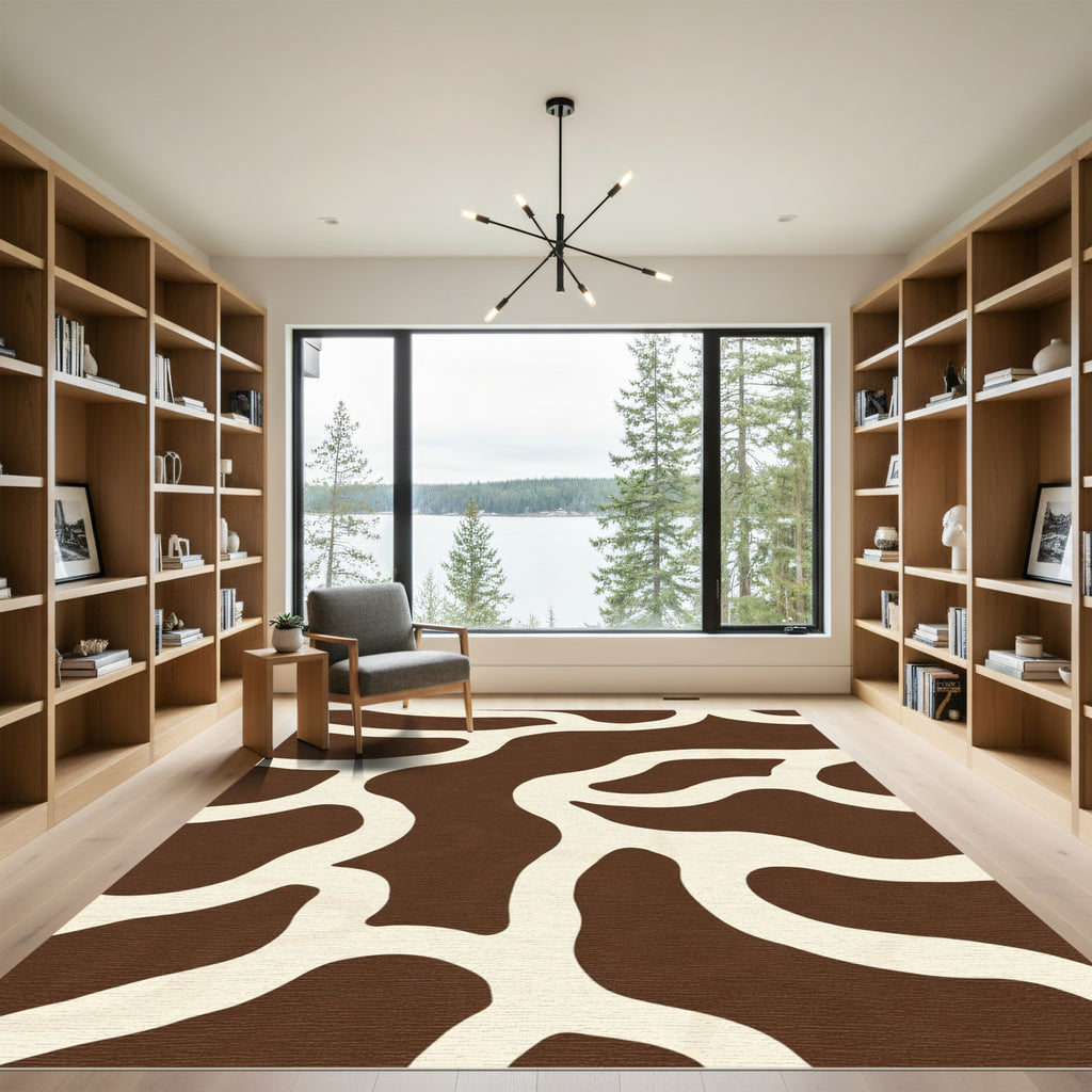 Brown Cream Organic Flow Abstract Rug