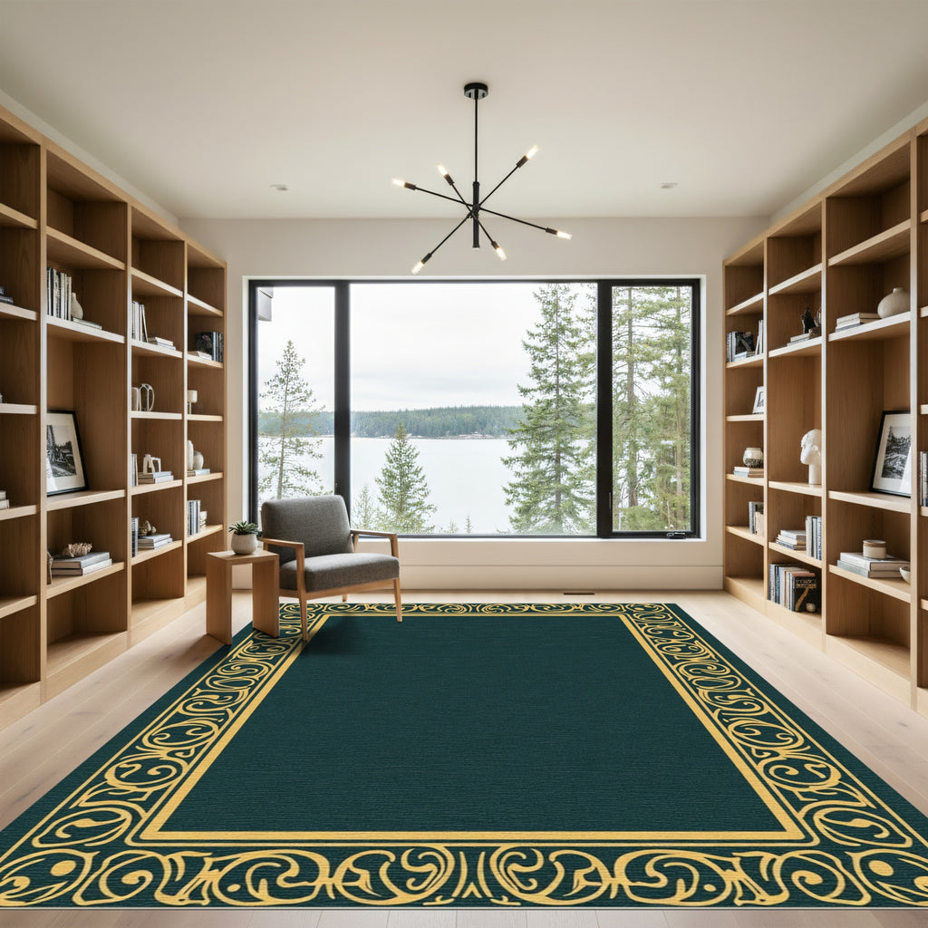 Elegant Gold Swirl Border Rug