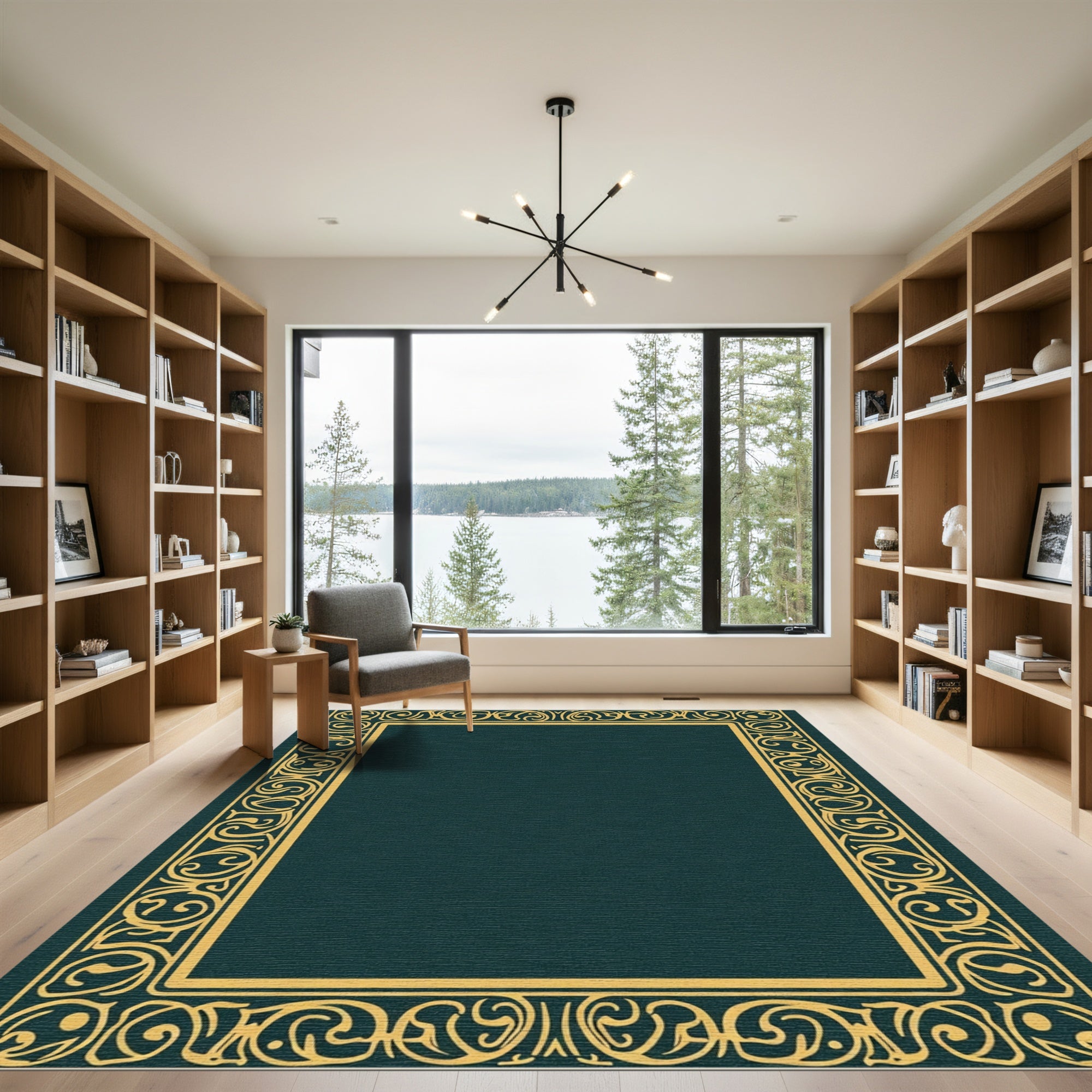 Elegant Gold Swirl Border Rug