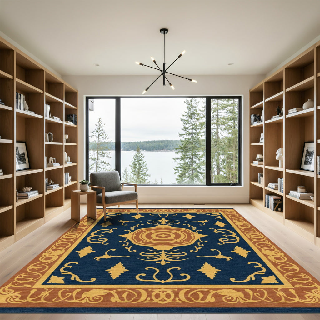 Navy Golden Classic Medallion Frame Rug