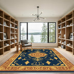 Navy Golden Classic Medallion Frame Rug