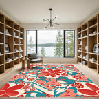 Retro Teal Coral Floral Medley Rug