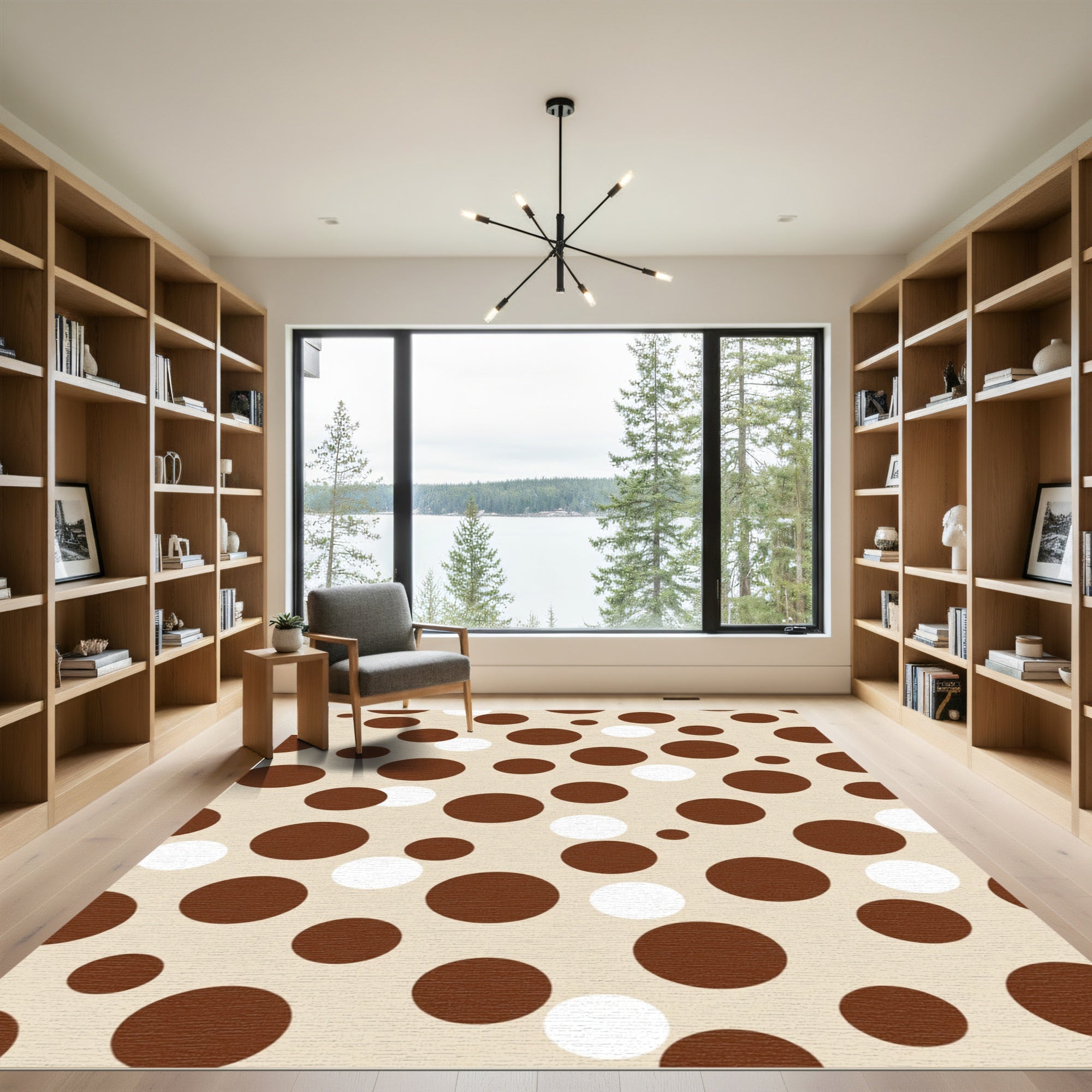 Chocolate Cream Polka Dot Circles Rug