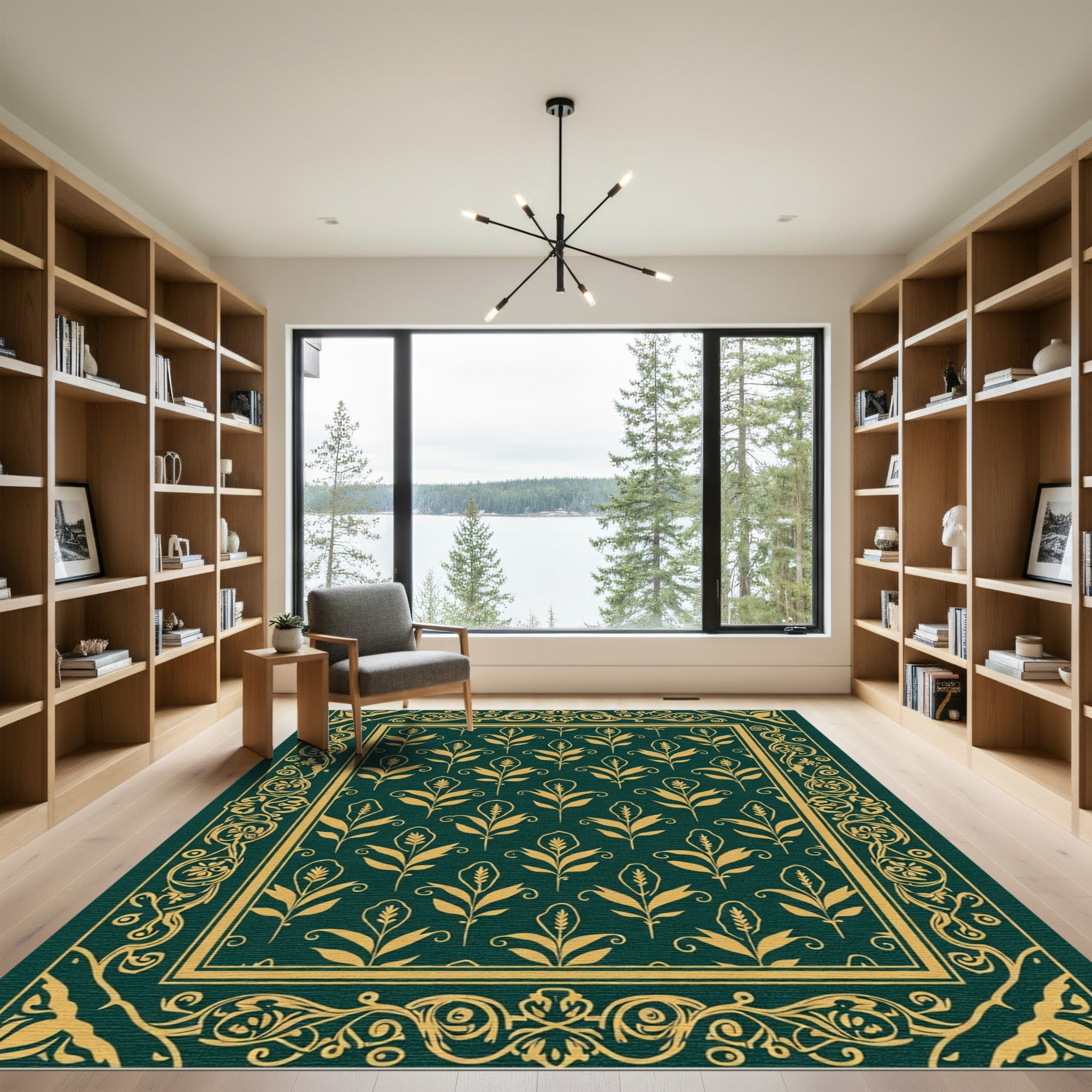 Emerald Gold Floral Flourish Rug