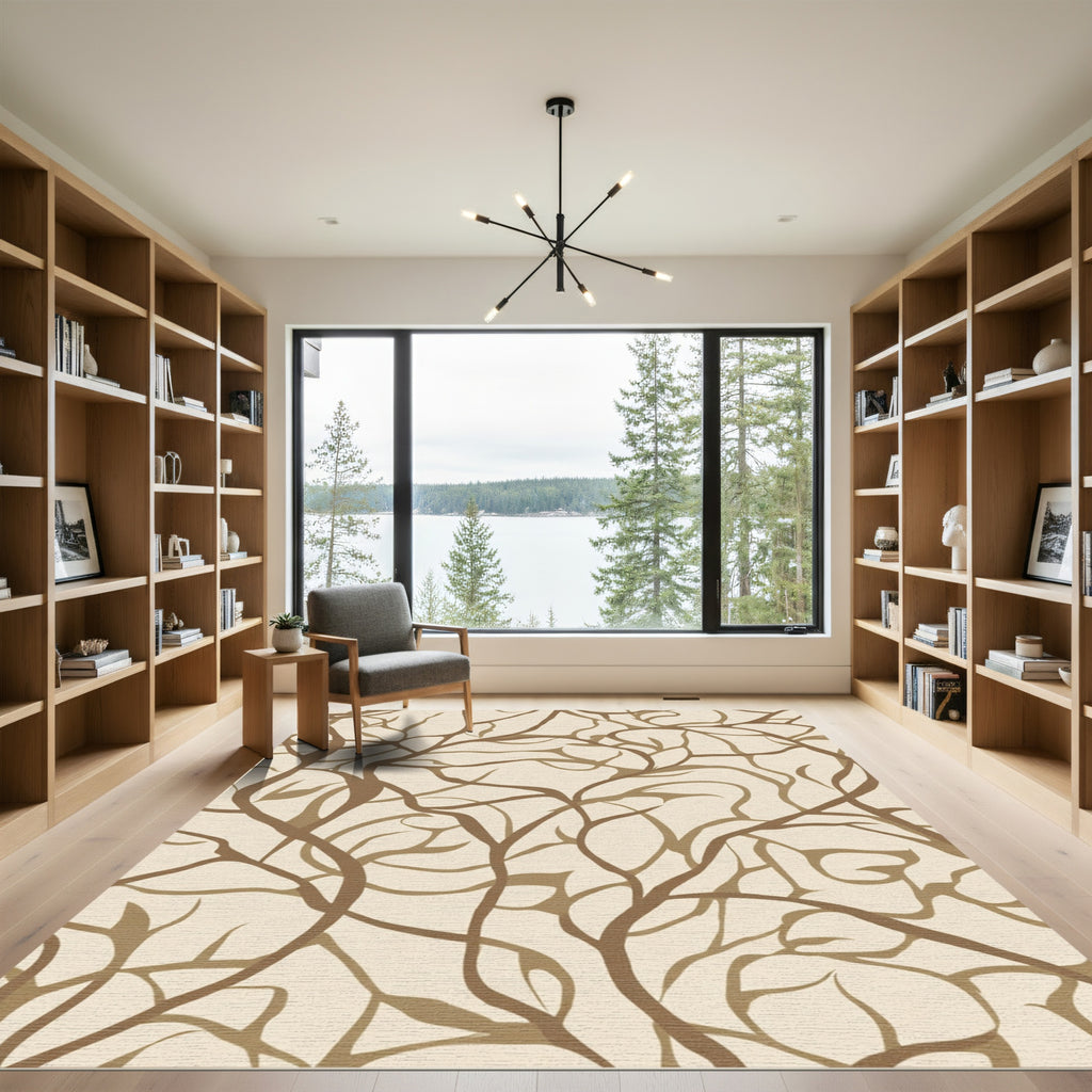 Earthy Brown Branch Swirl Contemporary Rug