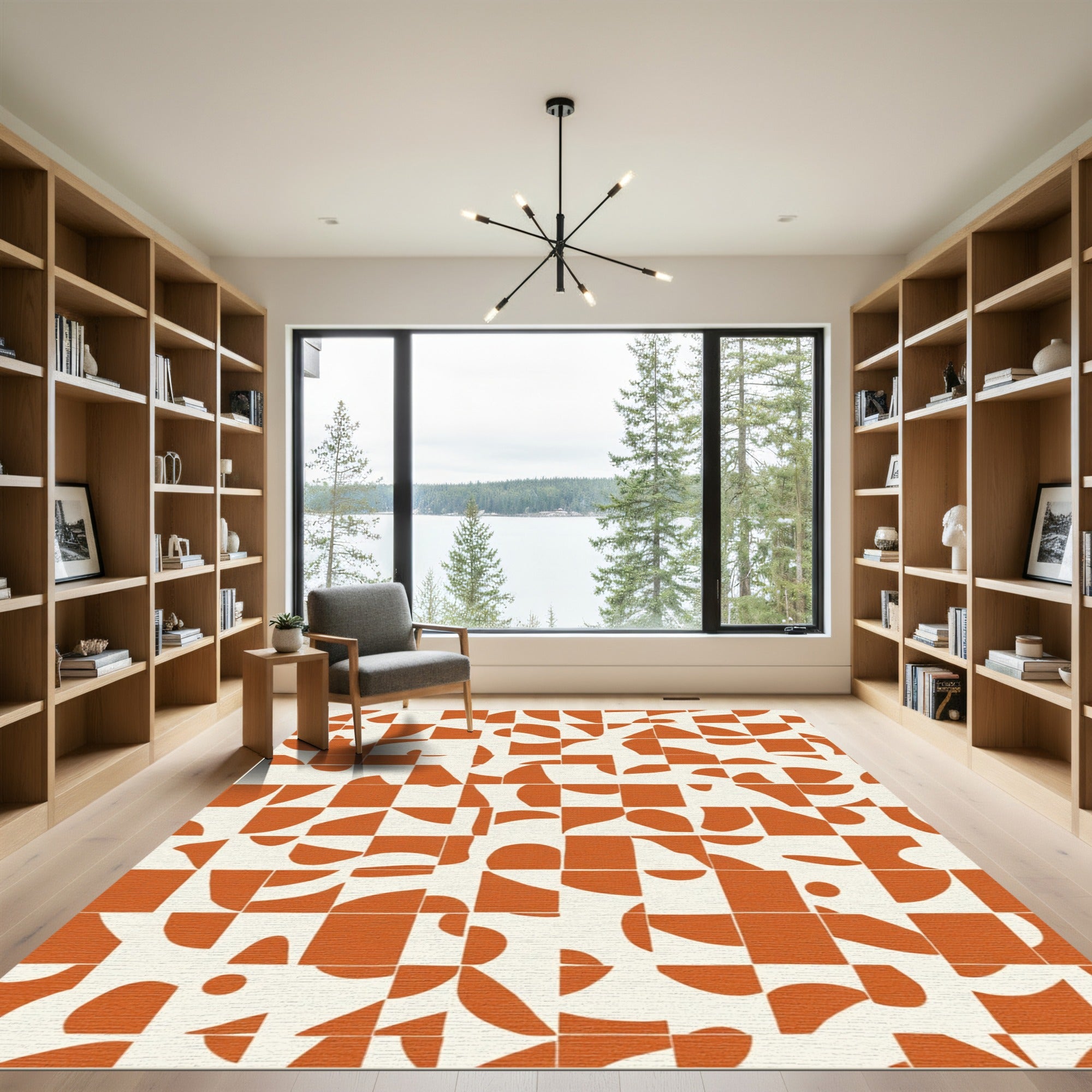Terracotta Abstract Organic Grid Rug