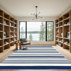 Navy Blue Cream Horizontal Striped Rug